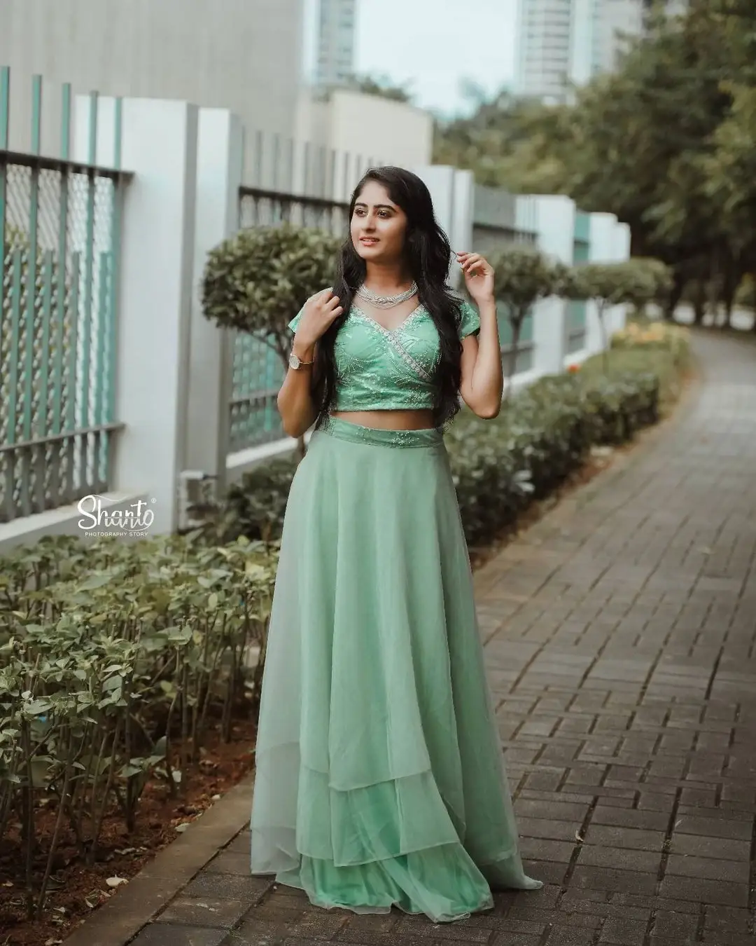 Zee Telugu TV Actress krishna Priya Nair in Green Dress